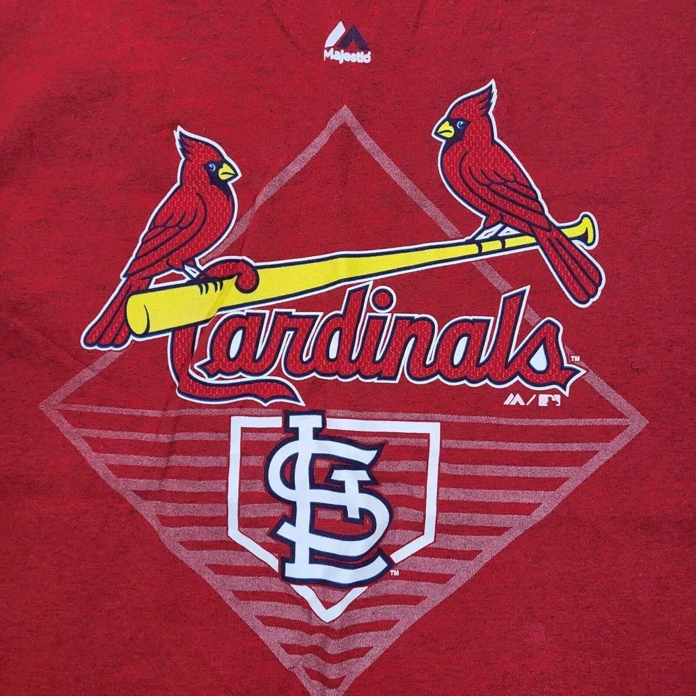 St.‎ Louis Cardinals Men's Medium Majestic Red Tshirt Birds on Bat STL - Picture 4 of 8